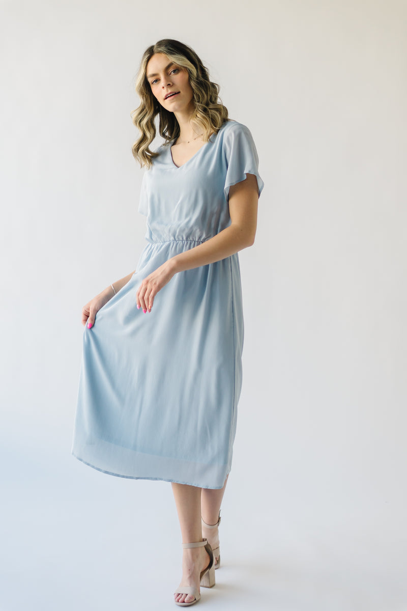 dusty blue midi dress